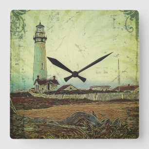 Horloge Carrée peinture à l'huile mer plage nautique Phare
