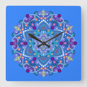 Horloge Carrée peinture à points rencontre mandala 2 18