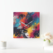 Horloge Carrée peinture Abstraite (Maison)