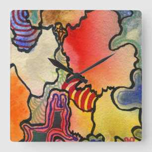 Horloge Carrée Peinture Abstraite dans des cellules de couleurs c