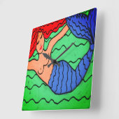 Horloge Carrée Peinture Abstraite de la sirène de natation (Angle)