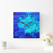 Horloge Carrée Peinture Abstraite en bois bleu (Maison)
