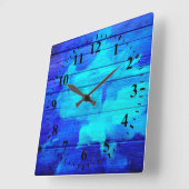 Horloge Carrée Peinture Abstraite en bois bleu (Angle)