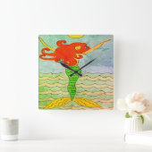 Horloge Carrée Peinture Abstraite funky de sirène (Maison)