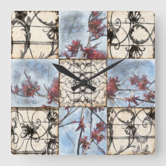 Horloge Carrée Peinture abstraite lambrissée de Scrollwork (Recto)