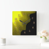 Horloge Carrée Peinture abstraite noire et jaune (Maison)