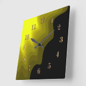 Horloge Carrée Peinture abstraite noire et jaune (Angle)