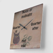 Horloge Carrée Peinture acrylique Primitive Folk Art Owl (Angle)