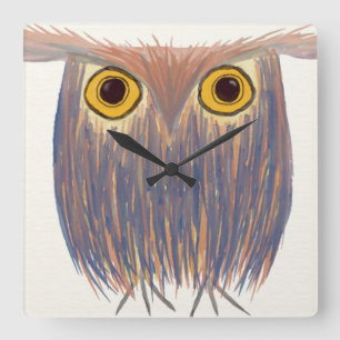 Horloge Carrée Peinture aquarelle de hibou coloré