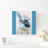 Horloge Carrée Peinture aquarelle Troglodyte bleu Oiseaux austral (Maison)