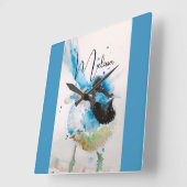 Horloge Carrée Peinture aquarelle Troglodyte bleu Oiseaux austral (Angle)