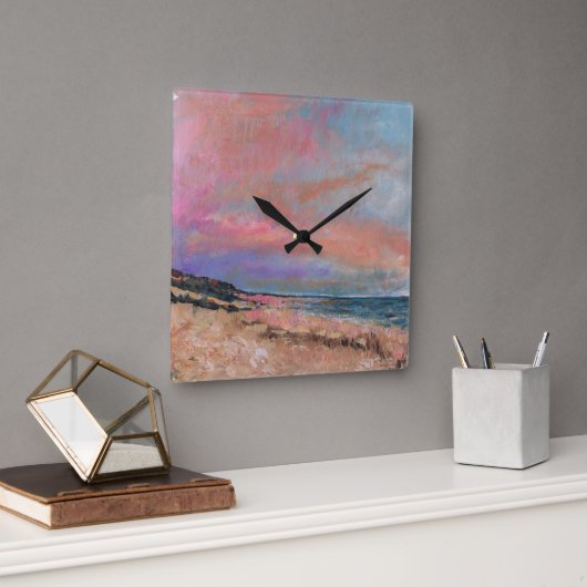 Horloge Carrée Peinture Art Plage (Bureau)