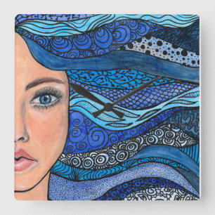 Horloge Carrée Peinture artistique à la main acrylique pour la fi