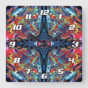 Horloge Carrée Peinture bleue tortueuse et trippée avec des chiff