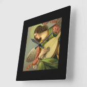 Horloge Carrée Peinture d'ange avec mandoline  (Angle)