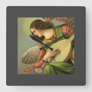 Horloge Carrée Peinture d'ange avec mandoline