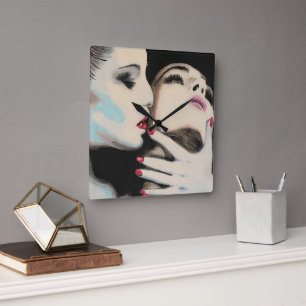 Horloge Carrée Peinture 'Dans les ombres' sur une