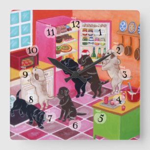 Horloge Carrée Peinture de partie de cuisine de Labrador