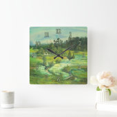 Horloge Carrée peinture de vallée verte Aquarelle (Maison)