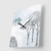 Horloge Carrée Peinture du paysage de neige en hiver (Angle)