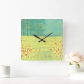 Horloge Carrée Peinture du paysage de prairie (Maison)