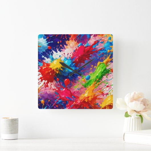 Horloge Carrée Peinture humide colorée design (Maison)