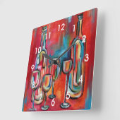 Horloge Carrée Peinture moderne de bouteilles et en verre de vin (Angle)
