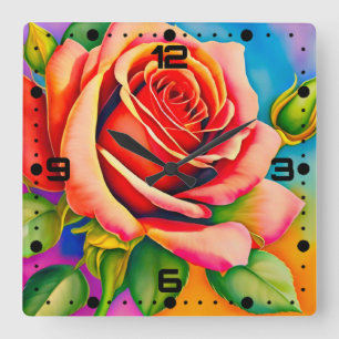 Horloge Carrée Peinture numérique à Rose coloré-47566