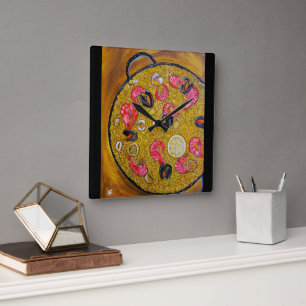 Horloge Carrée Peinture Paella De Marisco par Alfred Fox