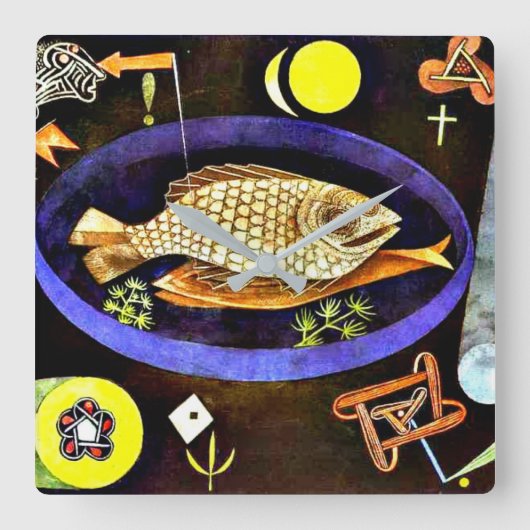 Horloge Carrée Peinture Paul Klee, Poisson Arrondi (Recto)