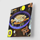 Horloge Carrée Peinture Paul Klee, Poisson Arrondi (Angle)
