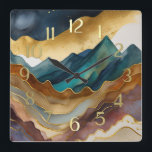 Horloge Carrée Peinture Paysage Abstrait Or Rouille Bleu<br><div class="desc">Peinture Paysage Abstrait Or Rouille Bleu</div>