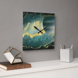 Horloge Carrée Peinture Planète Sky Art par Heva Weva Green et Go