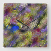 Horloge Carrée Peinture rouge jaune rayé sablé sur coton (Recto)