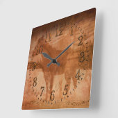 Horloge Carrée Peinture Rustique Cheval, Art Equin pour les amate (Angle)