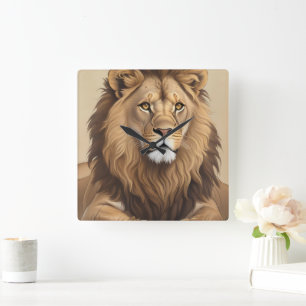 Horloge Carrée Peinture vintage au lion