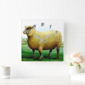 Horloge Carrée peinture vintage de mouton (Maison)