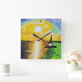 Horloge Carrée Peintures DG Couché de soleil en voile (Maison)
