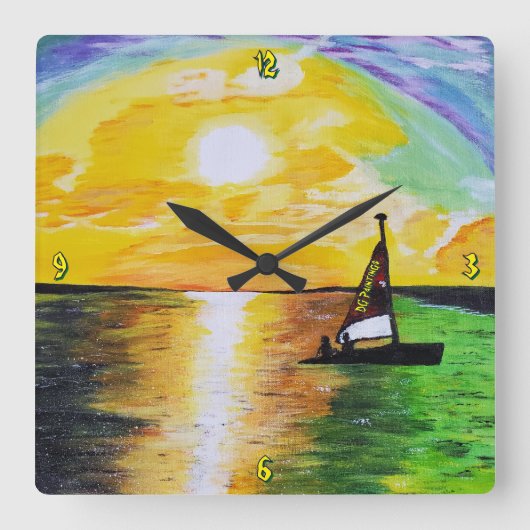 Horloge Carrée Peintures DG Couché de soleil en voile (Recto)