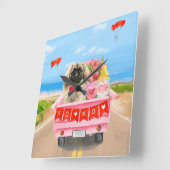 Horloge Carrée Pekingese Chien Saint Valentin Coeurs de Camion (Angle)