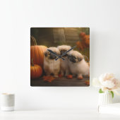 Horloge Carrée Pekingese Chiot Automne Citrouille délice (Maison)