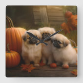 Horloge Carrée Pekingese Chiot Automne Citrouille délice (Recto)