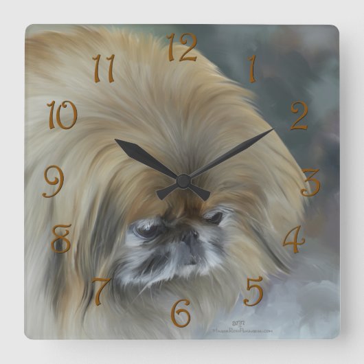 Horloge Carrée Pékinois pensif (Recto)