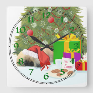 Horloge Carrée Pékinois pour son 1er Noël