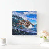 HORLOGE CARRÉE PELICAN BARREL RIDER SURFER (Maison)