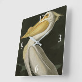 Horloge Carrée Pélican blanc américain, les oiseaux d'Amérique d' (Angle)
