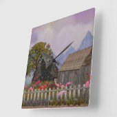 Horloge Carrée pénfield en plastique rose flamingo sanctuaire (Angle)