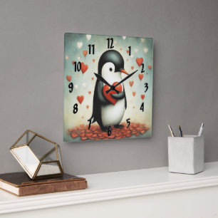 Horloge Carrée Penguin Love 1
