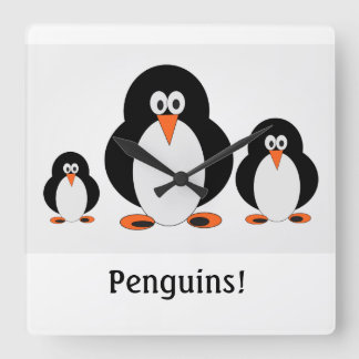 Horloge Carrée Penguins Wall Clock w/custom text option