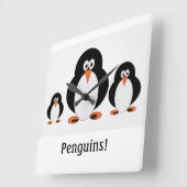 Horloge Carrée Penguins Wall Clock w/custom text option (Angle)